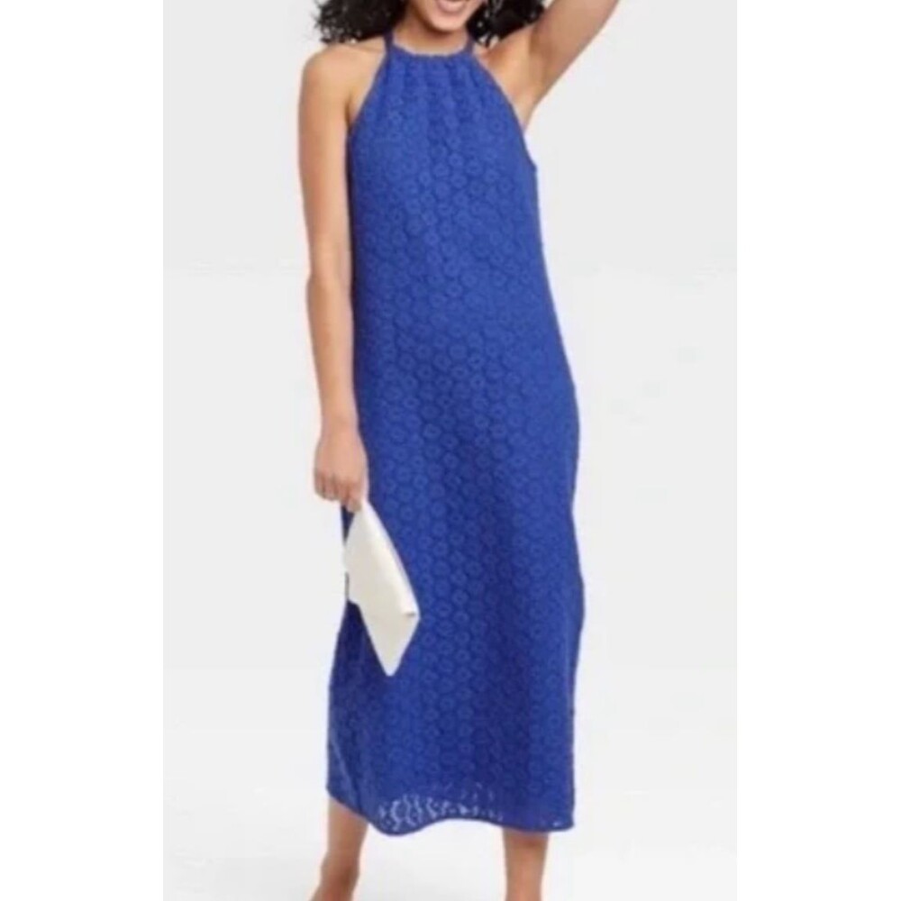 NWT Women's Sleeveless Crochet Dress - A New Day Blue M